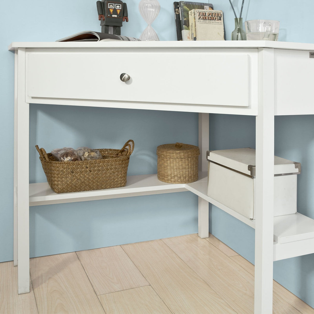 SoBuy FWT31-W Table d'appoint avec tiroir - Modèle d'angle - 76 x 76 x 76 cm - Blanc