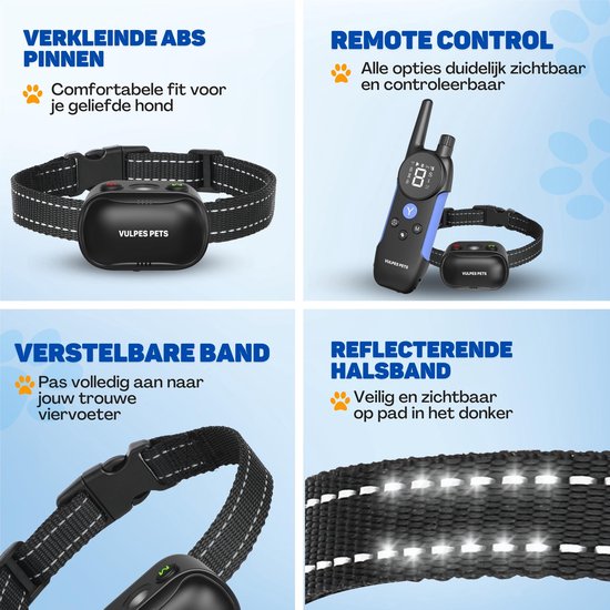 Vulpes Goods® Pets - Collier anti-aboiement Max avec télécommande - Collier d'éducation 3-en-1 sans choc - Anti-aboiement pour petits et grands chiens - manuel & automatique - Rechargeable - Vibration, Audio & Ultrasons
