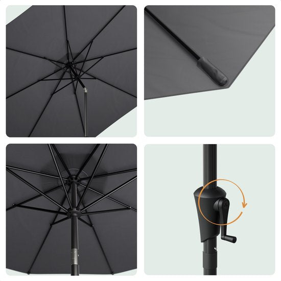 LifeGoods Parasol - Jardin - Ø300 cm - 30° inclinable - Imperméable - UPF50+ - Gris foncé
