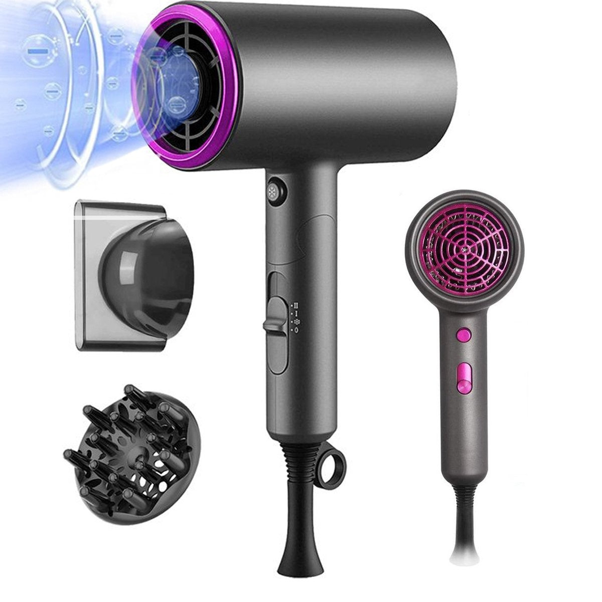 Sèche-cheveux - Purelab - avec diffuseur - Sèche-cheveux ionique - 3 niveaux - Noir