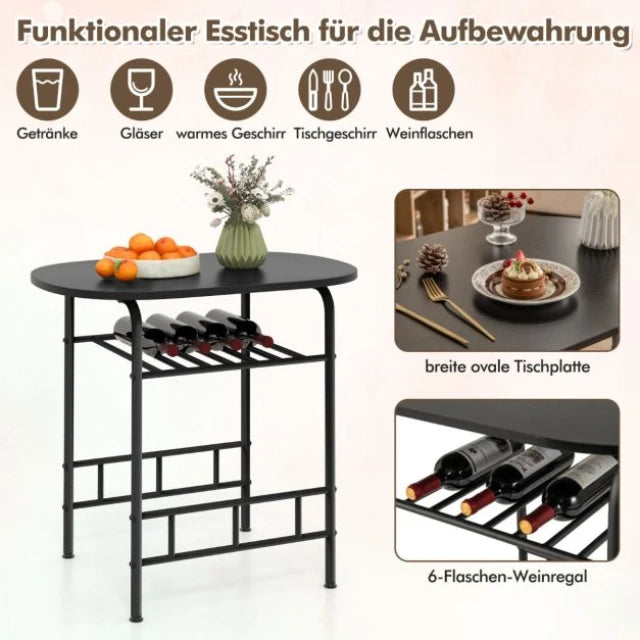 Coast Dining Table Set Black - 3-Piece Bar Table Set with 2 Chairs and Wine Rack - Table 80 x 53 x 77 cm