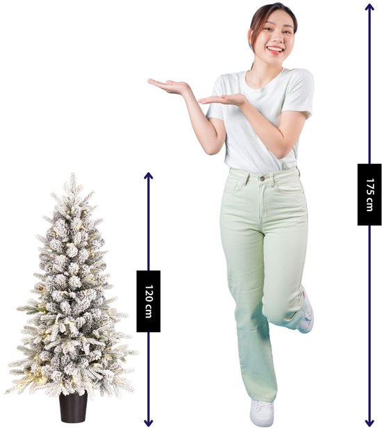 Black Box Trees Sapin de Noël artificiel Grimshaw avec neige H120 x P60 cm - Sapin artificiel en pot - Sapin de Noël artificiel d'intérieur - 206 branches - Vert