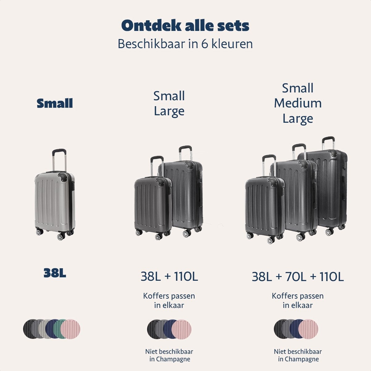 TRVLMORE Bagage à main Valise à roulettes - Serrure à chiffres - 54x36x20cm - 38L - Champagne