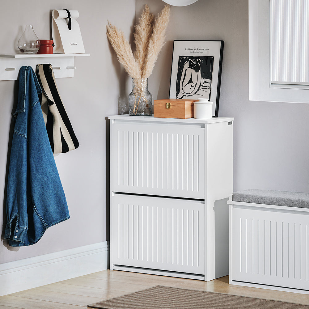 SoBuy Armoire à chaussures FSR165-K-W - 2 abattants - 26 x 61 x 81 cm - Blanc