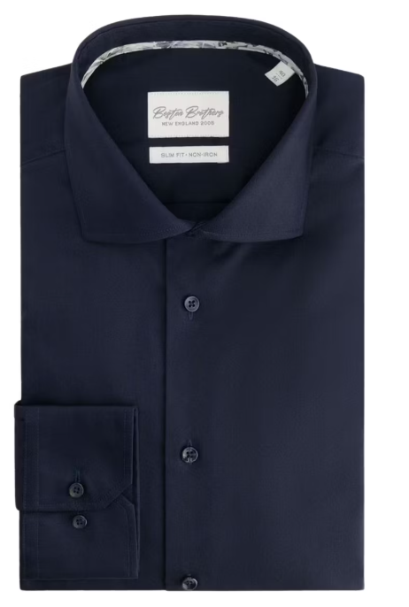 Boston Brothers Business Shirt LS - Homme | Slim Fit, col semi-évasé | 100% coton-twill, non repassable | Navy 40 BBO35S110