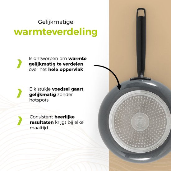 BE Living Essential Poêle à frire - Ø 20 cm - Céramique - Sans PFAS - Induction - Gris