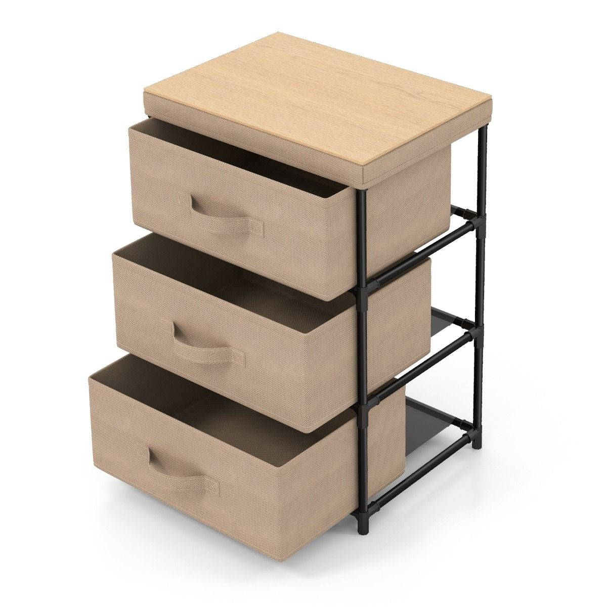 Coast Table de chevet - Avec 3 tiroirs en tissu rabattables - 40 x 30 x 62 cm - Coffee Brown