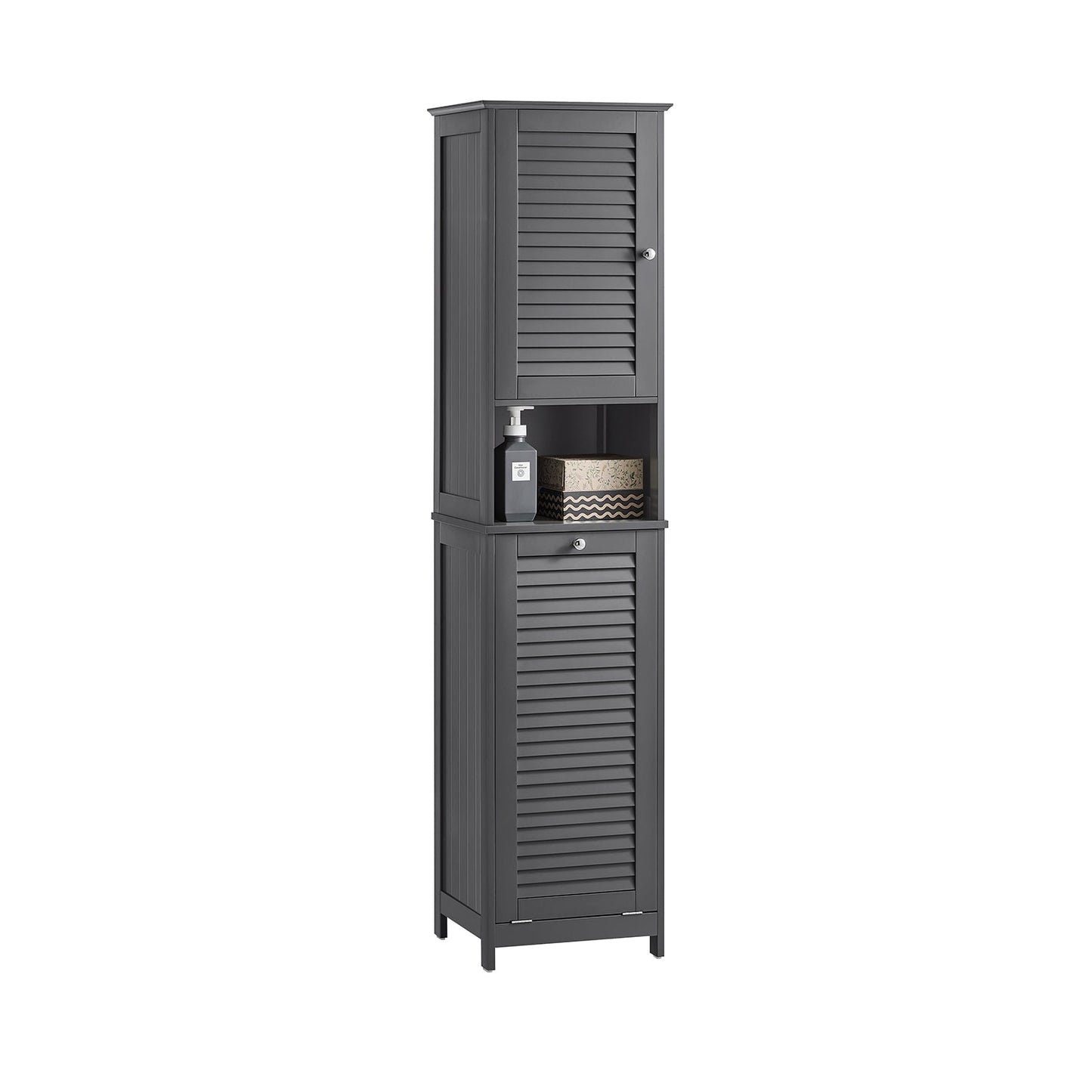 SoBuy Meuble colonne - BZR124-DG - Salle de bain - Panier à linge amovible - Anthracite