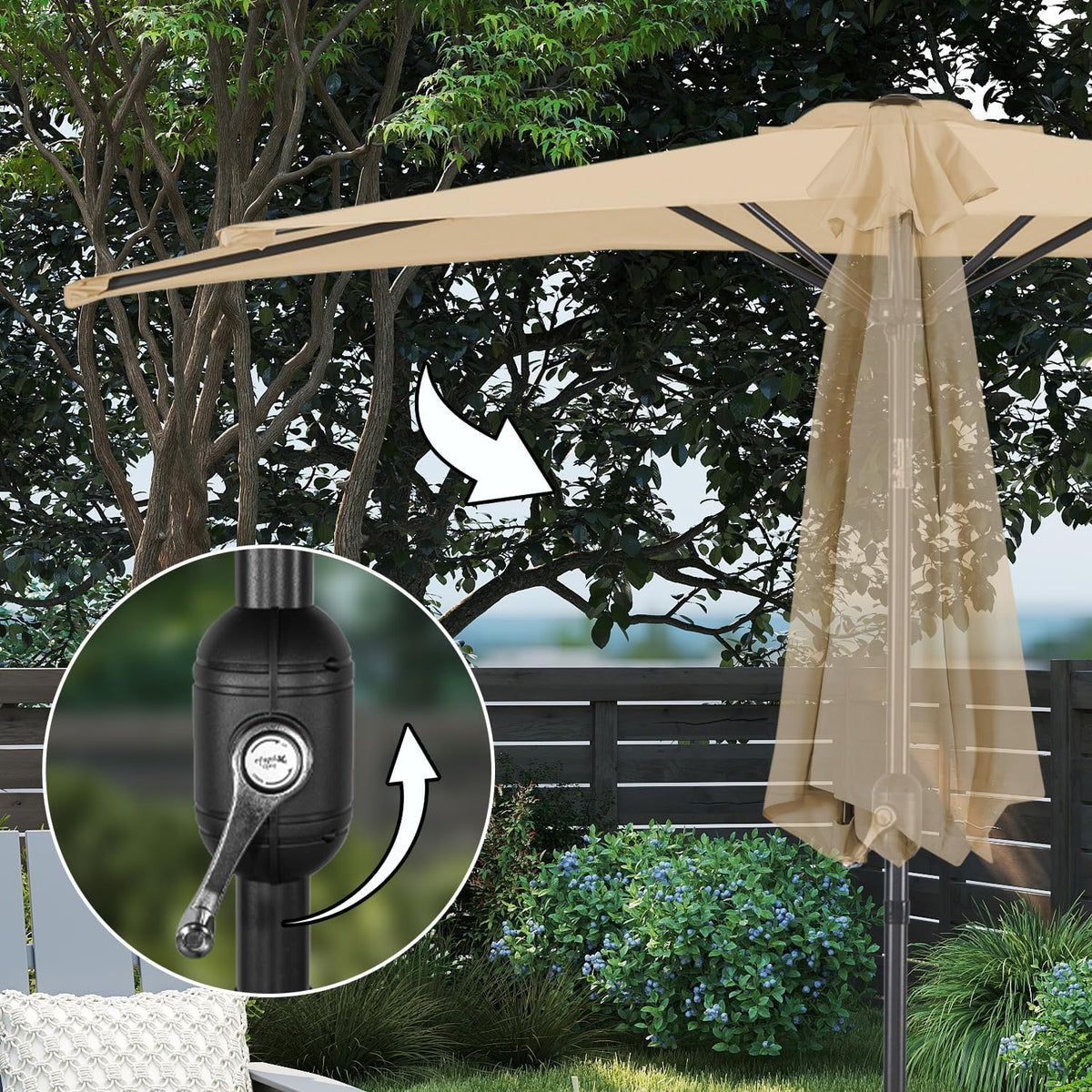 Angel Living Parasol de balcon - Semi-circulaire - 265 x 132 cm - Beige