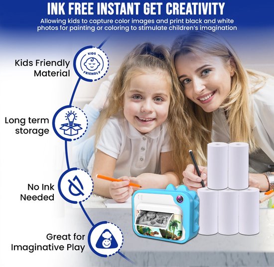 K&L Appareil photo à impression instantanée Pack 5 rouleaux d'impression - Recharge - appareil photo pour enfants - impression instantanée