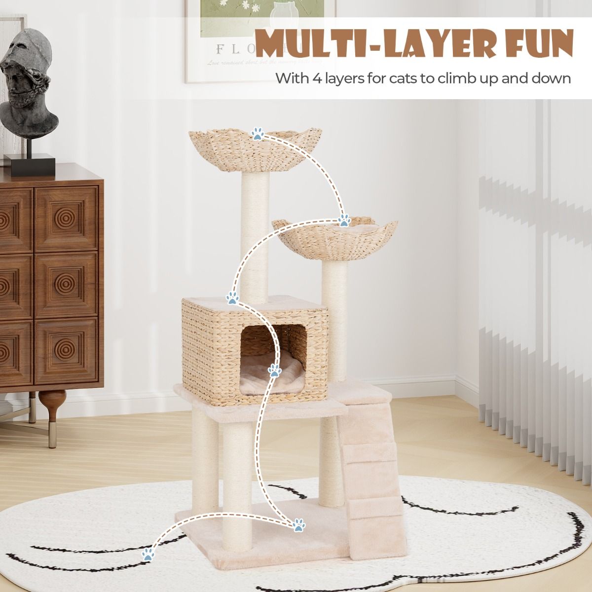 Arbre à chat Coast - 4 niveaux - arbres à chat en sisal - coussins lavables - beige 122 cm