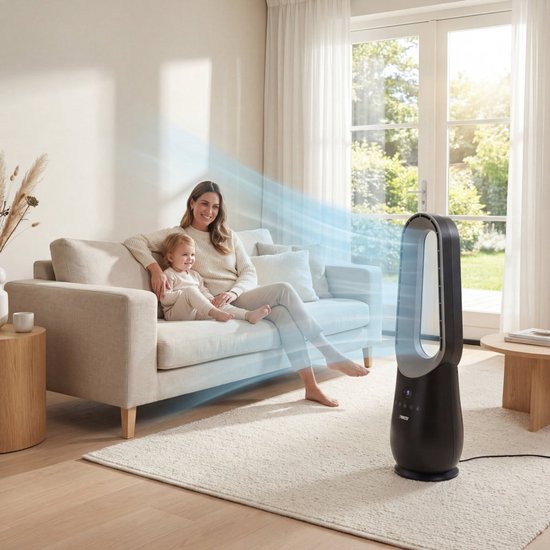 Ventilateur colonne sans pales Princess - 70 W - Avec télécommande - Ventilateur sans pales - Écran LED - 4 vitesses - Oscillation - 351590