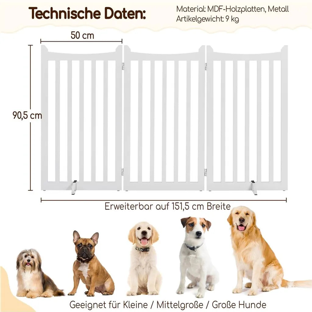 Yaheetech Dog Fence 151.5 × 90.5 cm - White Wood - Barrière de sécurité pliable avec 3 panneaux et 2 pieds de support
