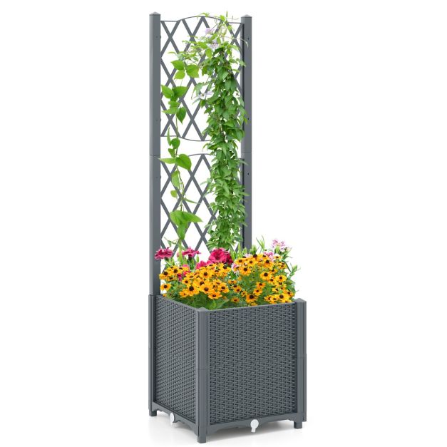 Jardinière surélevée Coast - PP - Échelle d'escalade - Arrosage automatique - Clôture verticale - 40 x 40 x 135 cm - Couleur café