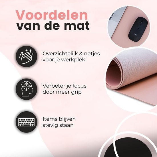 WURK Tapis de bureau professionnel en cuir synthétique - Organisateur de bureau - Accessoires de bureau - Tapis de souris XXL- Inclut un clip pour câble - 80x40 - Rose