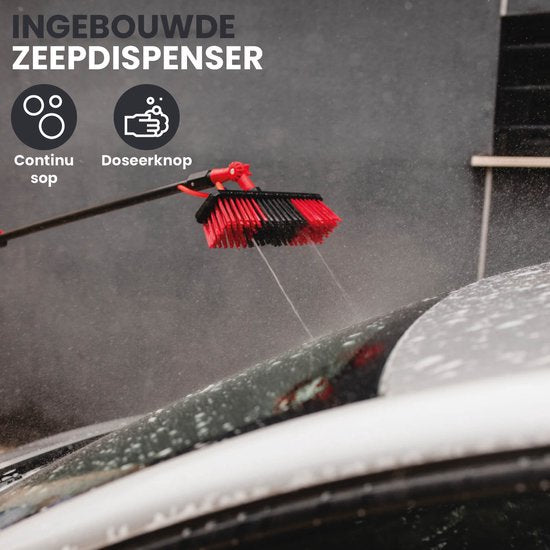 Brosse à laver télescopique Shine avec chiffon en chenille - Brosse à eau XXL jusqu'à 7m - Manche télescopique 5 pièces avec distributeur de savon - Nettoyeur de façades et de vitres