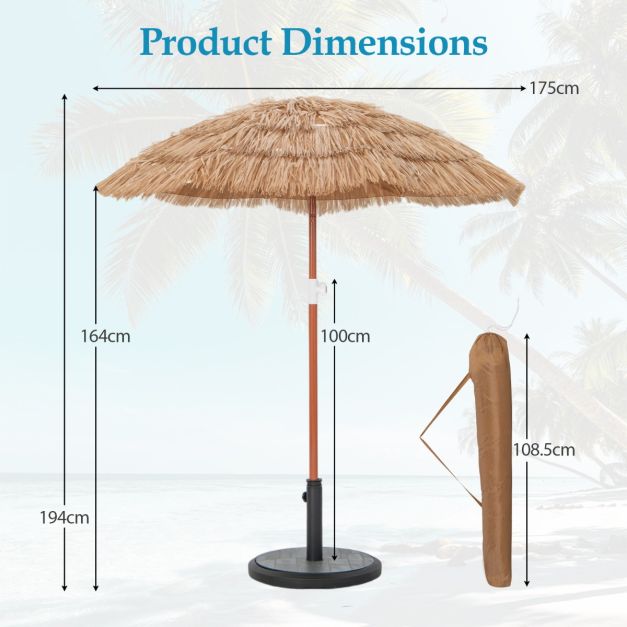 Parasol de plage Coast Hawaii - Inclinable et réglable - 175 cm - Avec sac de transport