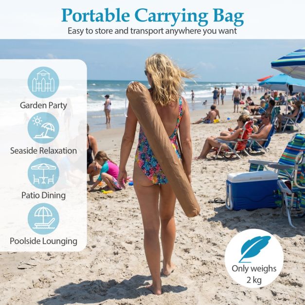 Parasol de plage Coast Hawaii - Inclinable et réglable - 175 cm - Avec sac de transport