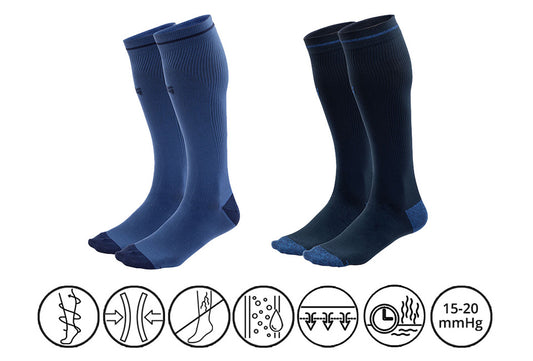 Milanoro 2 paires de chaussettes de compression multifonctionnelles - unisexe - Bleu marine / bleu - Taille 43 / 46
