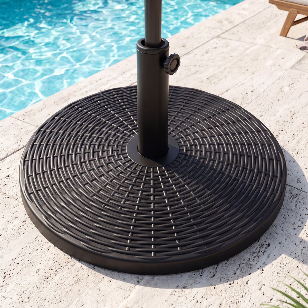 Pied de parasol Coast - aspect rotin - avec remplissage en béton - pour mâts de parasol de 38/48 mm - noir