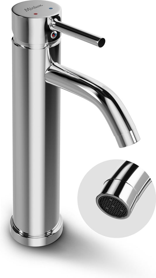 Mirlux Basin Tap Chrome 29.5 x 17.2 x 5 cm - Mélangeur salle de bain eau froide et chaude - Robinet de lavabo/WC Tap