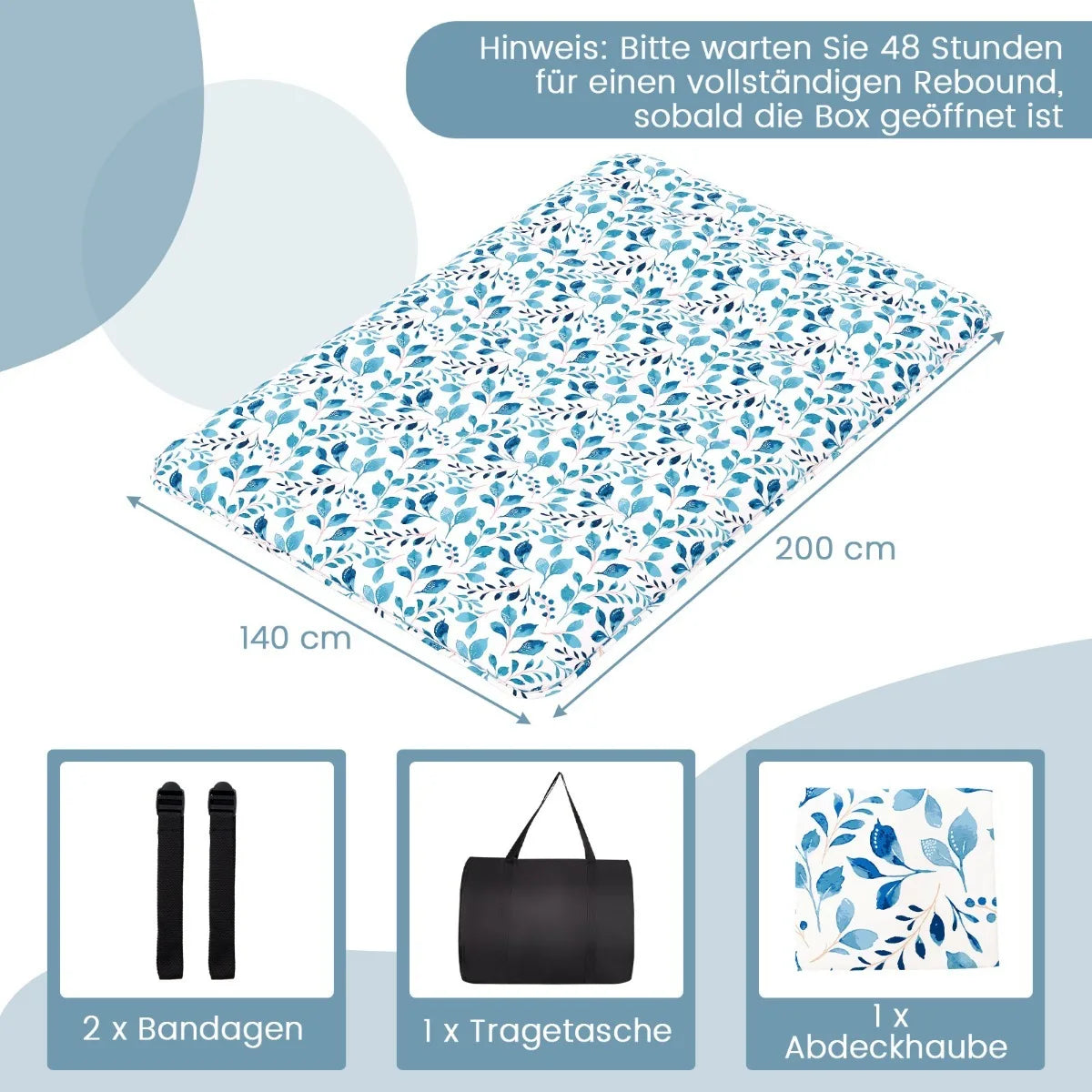 Matelas futon japonais Coast Tatami – Livré avec une housse extérieure lavable en machine, un sac de transport pratique et des sangles de roulement résistantes – Idéal pour les invités et le camping – Microfibre bleue et polyester – 10 x 100 x 200 cm