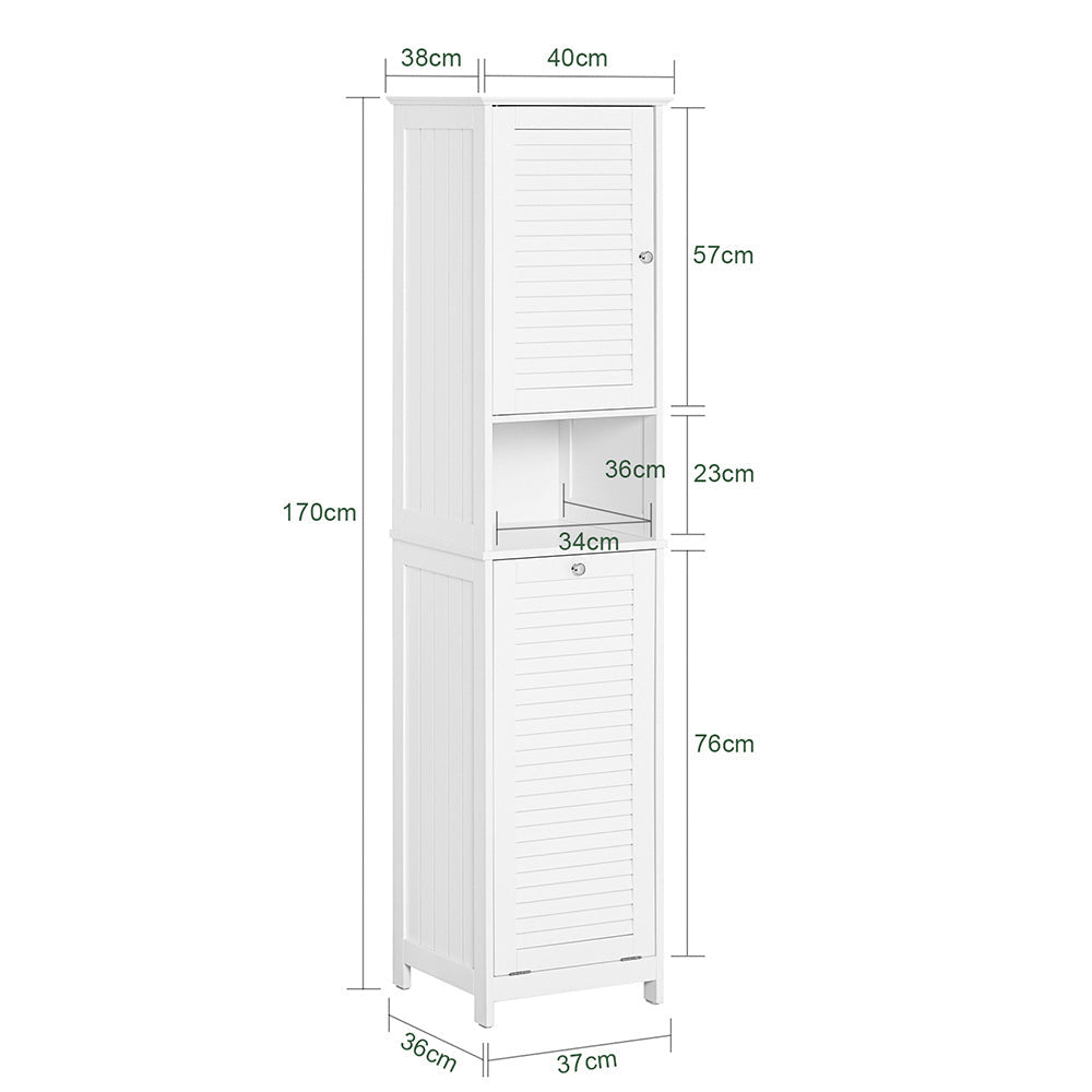 SoBuy Meuble colonne de salle de bain - 1 porte - 1 panier à linge amovible - 40 x 38 x 170 cm - Blanc
