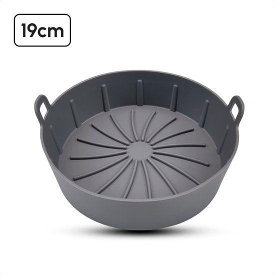 Bodo® Airfryer Accessories - Plateau pour friteuse en silicone - Panier pour friteuse - Plateau collecteur réutilisable - 19 cm - Convient à la friteuse Airfryer XL - Moule à pâtisserie - Gris - Friture - Papier à frire - Friteuse à air chaud - Plateaux j