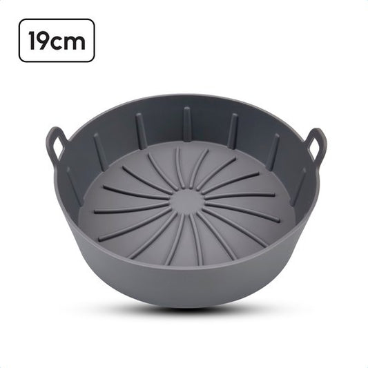 Bodo® Airfryer Accessories - Plateau pour friteuse en silicone - Panier pour friteuse - Plateau collecteur réutilisable - 19 cm - Convient à la friteuse Airfryer XL - Moule à pâtisserie - Gris - Friture - Papier à frire - Friteuse à air chaud - Plateaux j