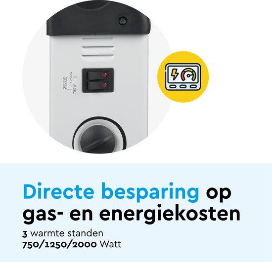 BRASQ Réchaud électrique - Réchaud électrique - Compact et silencieux - Thermostat réglable 750/1250/2000 watts - Chauffage blanc - CH300