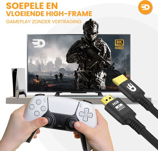 Drivv. Câble HDMI Premium 2.1 - Ultra HD 8K - HDMI vers HDMI - Convient à Xbox Series X & PS5 - 3 mètres - Noir