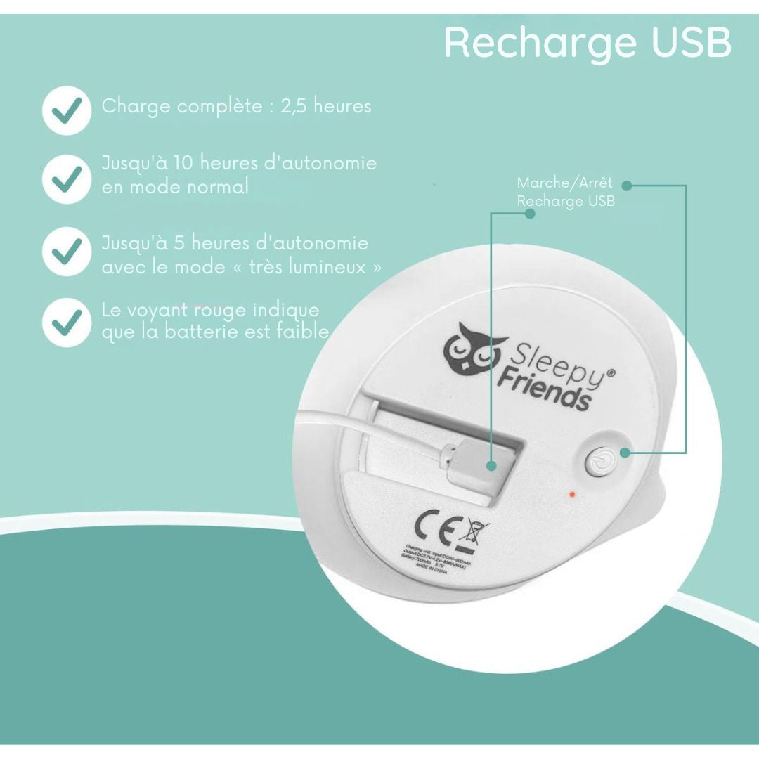 Veilleuse Chat pour enfants Sleepy Friends - 8 Couleurs - Rechargeable par USB - Dimmable - 95.2 x 97.4 x 100 mm - Gris