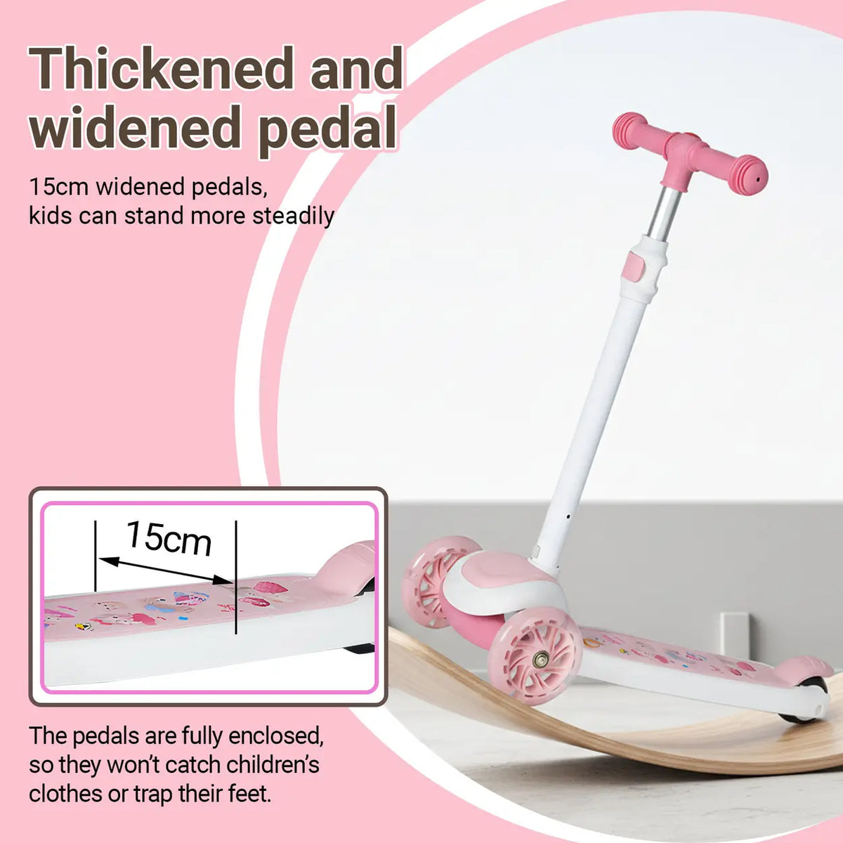 Trottinette Neuleb avec roues lumineuses - Plateforme extra-large - Rose