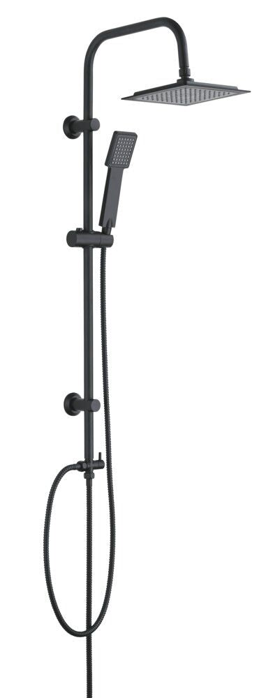 Système de douche Wenko Cuadro – Noir mat – Douche à effet pluie carrée et douchette à main avec picots anti-calcaire – Barre en acier inoxydable