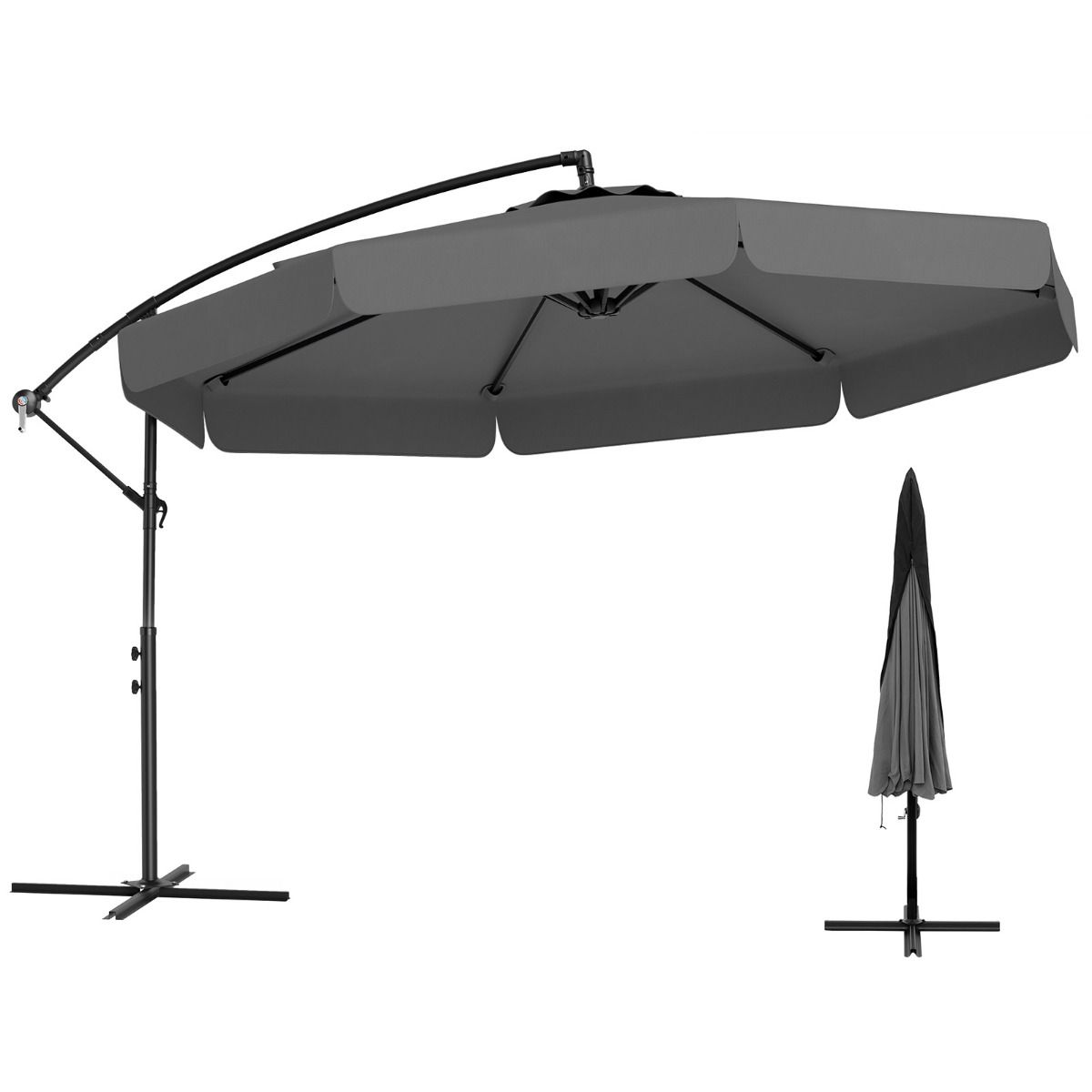 Parasol flottant Coast 305 cm avec housse de protection et Volant - Gris