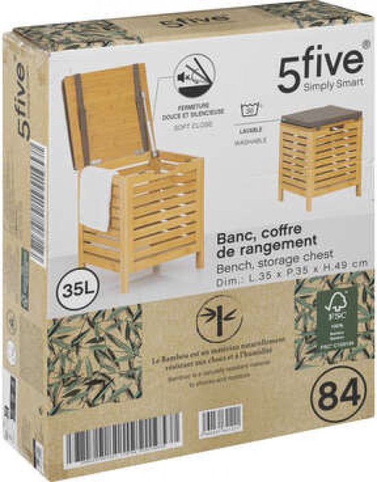 Panier à linge/bankette en bambou - Tabouret avec coffre de rangement