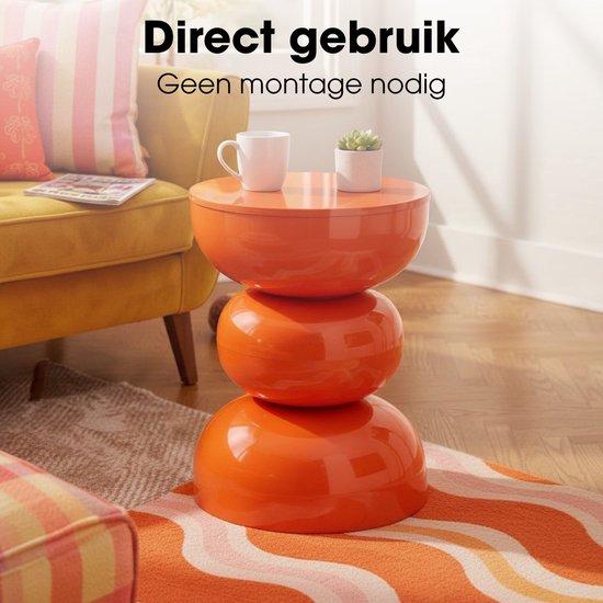 Mica Decorations Luna Table - Table d'appoint au design rond et ajouré en fer robuste - Table basse minimaliste d'intérieur - Table de chevet pour petits espaces - H46 x Ø32 cm - Orange