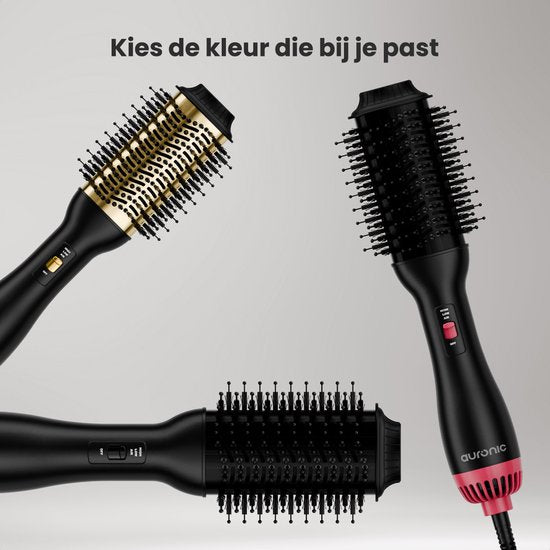 Auronic Brosse-sèche-cheveux 4 en 1 - Airstyler - Peignes - Coiffures - Boucles - Séchage - Brosse à boucler de 37 mm - Flux d'air à 360 degrés - Noir/Noir