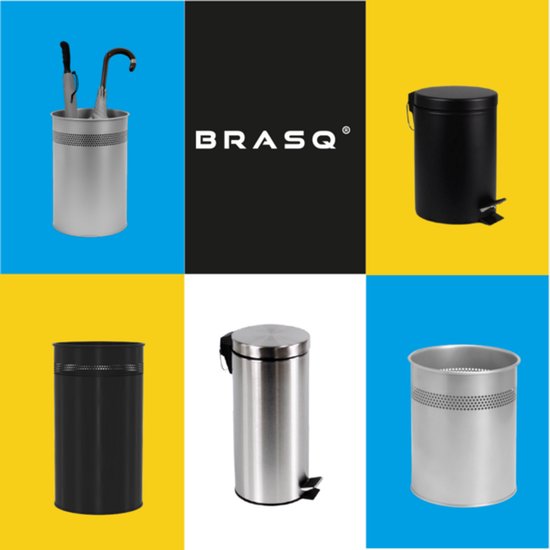 BRASQ Trashcan Metal Office/Home Use - Poubelle - Corbeille à papier - Rond - Poubelles - Argent 21 litres