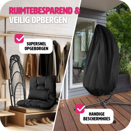 tectake® - Chaise suspendue Ariane avec support et coussins 160kg - noir - 404981