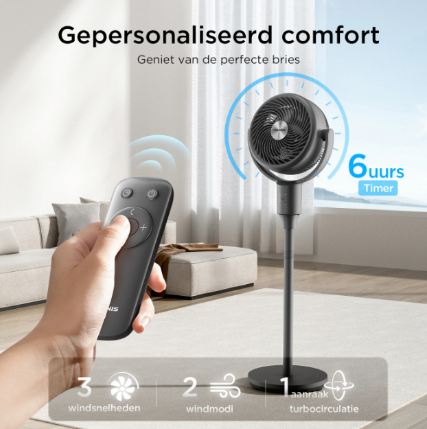 Ventilateur sur pied Pelonis OmniFlow - 26 dB, ultra-silencieux - Réglable de 59 à 108 cm