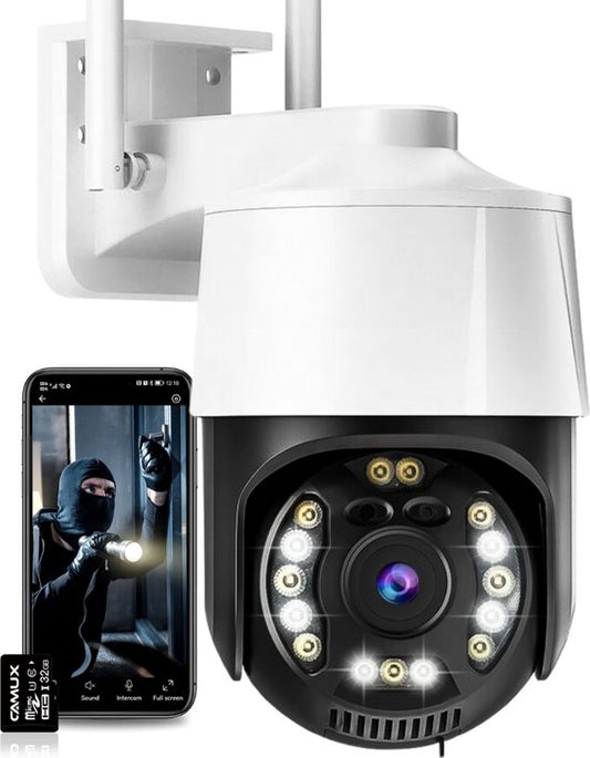 Camux Cam-VisionX Caméra de sécurité extérieure IP66 - Caméra 3MP 2K - Caméra extérieure avec vision nocturne - Wifi avec application - Caméra de sécurité