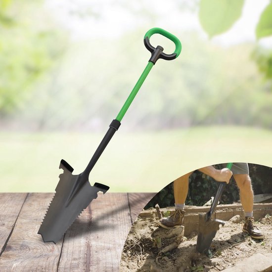Pelle de jardin multifonctionnelle Hammersmith Rayzer Shovel - Pelle de jardin pour sols durs et caillouteux - Pelle spéciale avec scie à racines intégrée et poignée « soft-touch » - Bord profilé extra-large