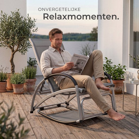 tectake® Transat Avignon - Transat réglable 2-en-1 - Fauteuil à bascule d'extérieur - Structure résistante aux intempéries et tissu imperméable et respirant - Fauteuil de jardin - Fauteuil de balcon - 195 cm de long - Anthracite