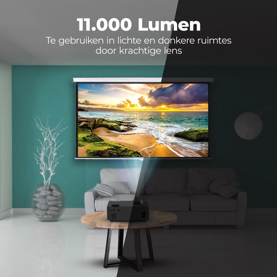 Spoused Beamer - Full-HD - 11 000 Lumens - Streaming depuis votre téléphone avec WiFi - Mini Beamer - Noir