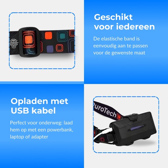 PuroTech Military Headlamp - Lampe frontale LED rechargeable - Extra puissante - Lampe frontale - Lampe frontale 8 LED - 18000 lumens - Portée 600 mètres - Réglable - Torche militaire