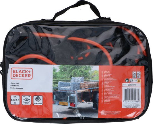 BLACK+DECKER Filet de remorque - 2 x 3 M - Elastique extensible - Dans sac de rangement - Noir