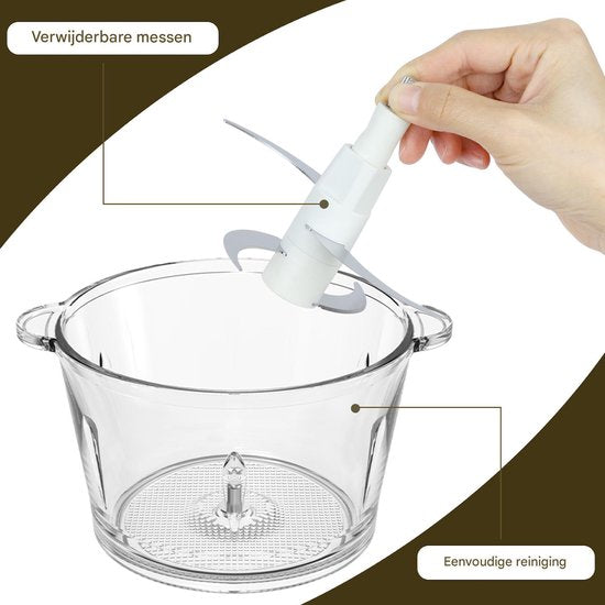 Bear QSJ-D03W5 - Hachoir électrique 2 L, mini-hachoir, fonction pulse à une main, 2 600 tr/min, 2 vitesses, hachoir avec 4 lames en acier inoxydable, hachoir à viande, préparation des repas pour bébés, légumes