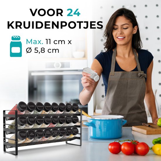 Soothe Spice Rack Standing and Hanging for 24 Spice Jars - 3 Layers - Spice Organiser - Spice Rack - Noir