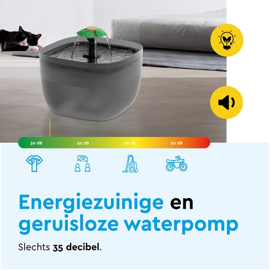 BRASQ Fontaine pour chat et chien 2 litres - Fontaine à eau - Fontaine pour chat - Distributeur d'eau - Abreuvoir pour animaux - Noir - Sans BPA - silencieux - Inclus 4 filtres de rechange + accessoires